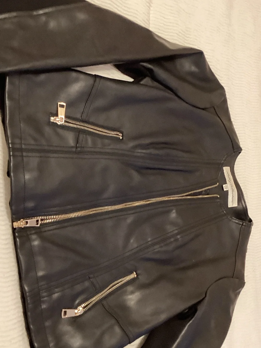 Black Leather Moto Jacket with Gold Zippers